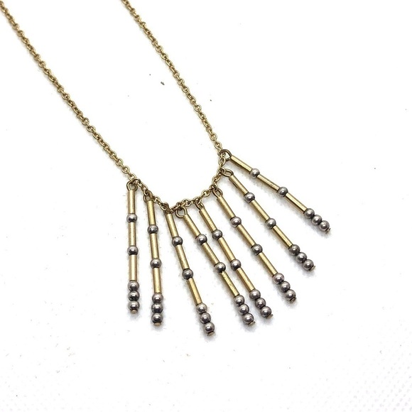 NWOT Madewell 1937 Silver and Gold Beaded Fringe Necklace - Picture 1 of 5